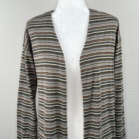 Bobeau Olive Green Multi Striped Knit Open Duster Cardigan Sweater Small NWOT - Picture 4 of 13